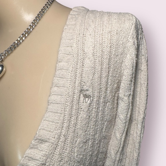 abercrombie & fitch 2000’s off-white cable knit fitted ribbed sweater - Picture 5 of 12